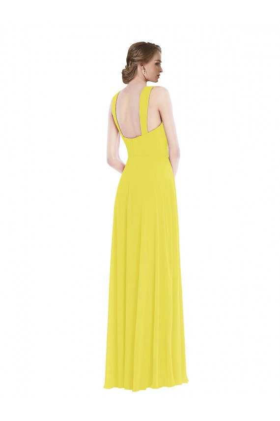 Soft Chiffon Long Spaghetti Straps Yellow A-Line Semi Formal Evening Dress / Bridesmaid Dress Plymouth