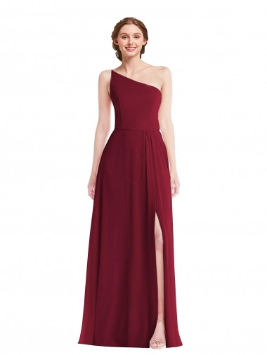Soft Chiffon Long One Shoulder Burgundy A-Line Semi Formal Evening Dress / Bridesmaid Dress Plymouth