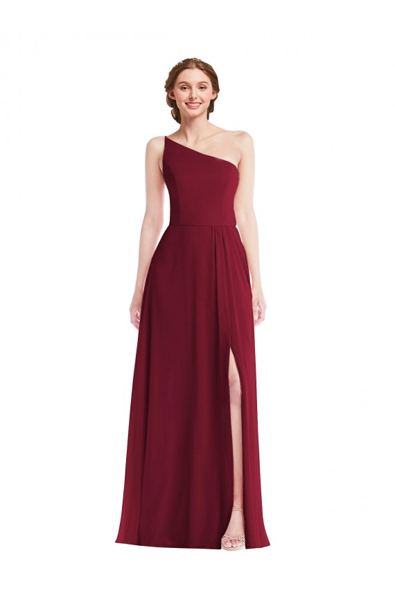 Soft Chiffon Long One Shoulder Burgundy A-Line Semi Formal Evening Dress / Bridesmaid Dress Plymouth