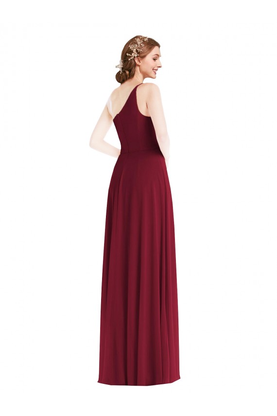 Soft Chiffon Long One Shoulder Burgundy A-Line Semi Formal Evening Dress / Bridesmaid Dress Plymouth