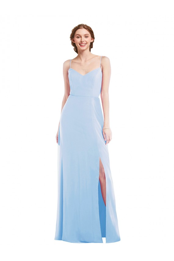 Soft Chiffon Long Spaghetti Straps Light Sky Blue A-Line Formal Evening Gown / Bridesmaid Dress Plymouth
