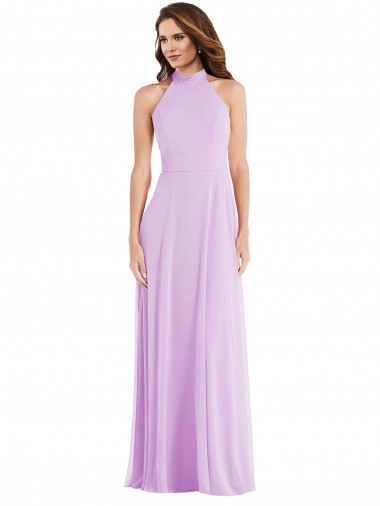 Soft Chiffon Low Back Long Halter Neck A-Line Semi Formal Evening Dress / Bridesmaid Dress Plymouth