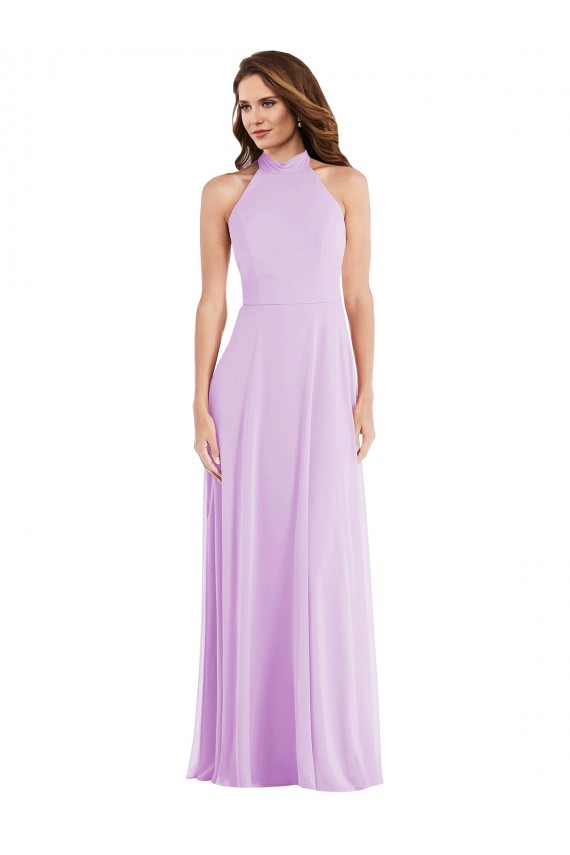 Soft Chiffon Low Back Long Halter Neck A-Line Semi Formal Evening Dress / Bridesmaid Dress Plymouth