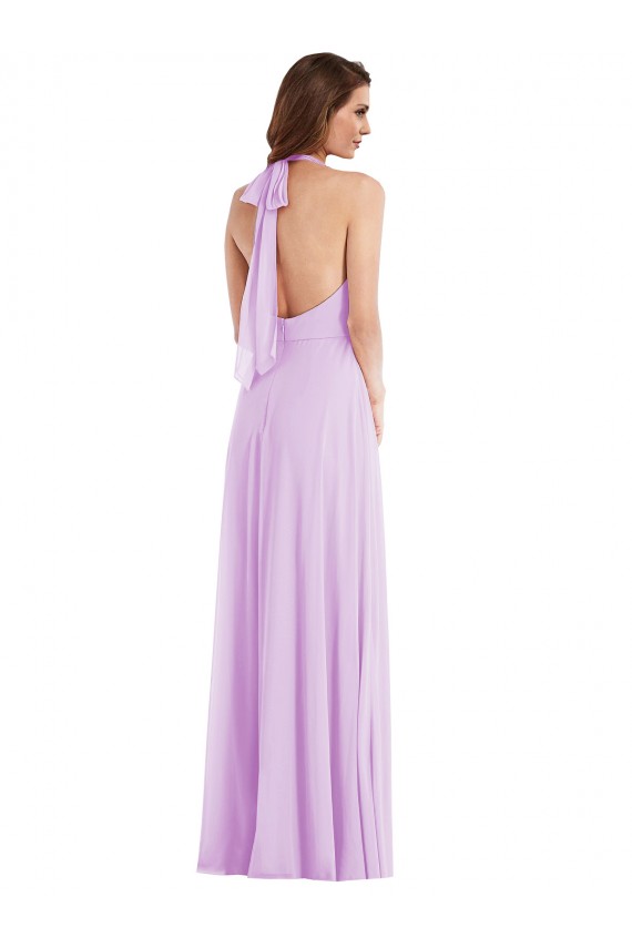 Soft Chiffon Low Back Long Halter Neck A-Line Semi Formal Evening Dress / Bridesmaid Dress Plymouth