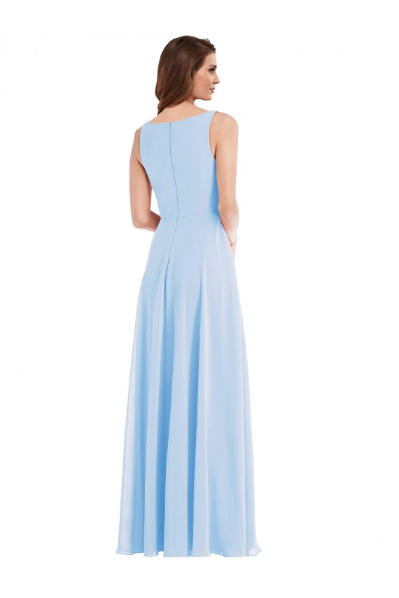 Soft Chiffon Long V-Neck Light Sky Blue A-Line Semi Formal Evening Dress / Bridesmaid Dress Plymouth