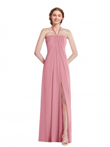 Soft Chiffon Open Back Long Halter Neck Skin Pink A-Line Semi Formal Evening Dress / Bridesmaid Dress Plymouth