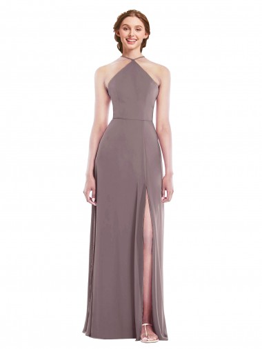 Soft Chiffon Low Back Long Halter Neck A-Line Formal Evening Gown / Bridesmaid Dress Plymouth