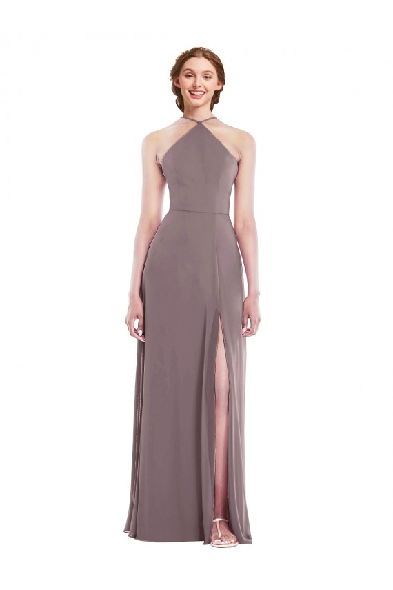 Soft Chiffon Low Back Long Halter Neck A-Line Formal Evening Gown / Bridesmaid Dress Plymouth