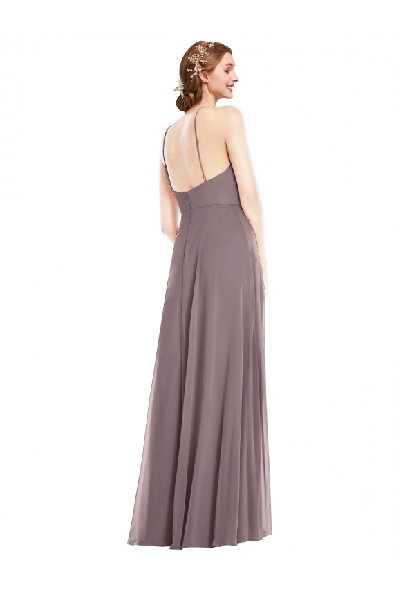 Soft Chiffon Low Back Long Halter Neck A-Line Formal Evening Gown / Bridesmaid Dress Plymouth