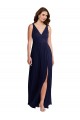 Soft Chiffon V-Back Long V-Neck Dark Navy A-Line Black Tie Evening Gown / Bridesmaid Dress Plymouth