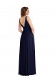Soft Chiffon V-Back Long V-Neck Dark Navy A-Line Black Tie Evening Gown / Bridesmaid Dress Plymouth