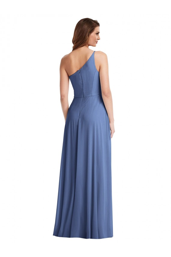 Soft Chiffon Long One Shoulder Windsor Blue A-Line Formal Evening Gown / Bridesmaid Dress Plymouth