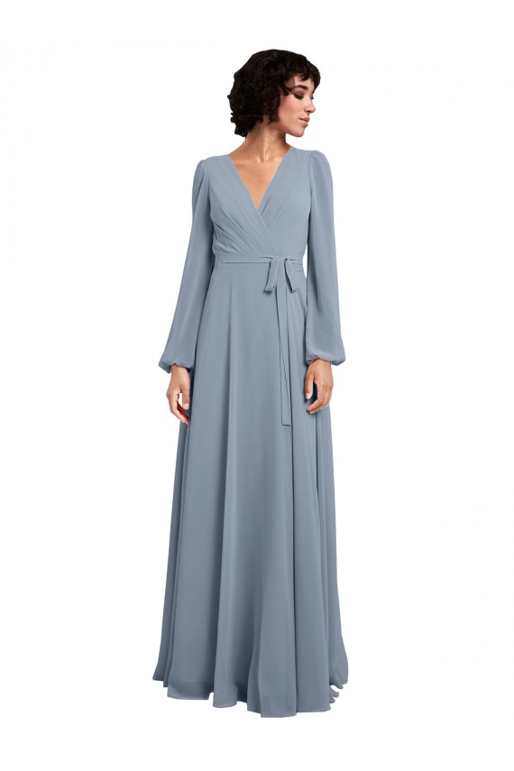 Soft Chiffon Long V-Neck Dusty Blue A-Line Bridesmaid Dress / Formal Dress Plymouth