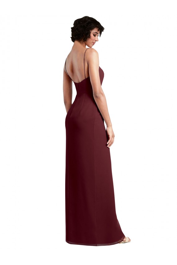 Soft Chiffon Open Back Long Spaghetti Straps Burgundy Gold A-Line Evening Dress / Bridesmaid Dress Plymouth