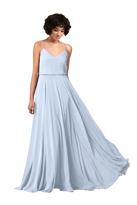Soft Chiffon Low Back Long Spaghetti Straps Light Sky Blue A-Line Formal Dress / Bridesmaid Dress Plymouth