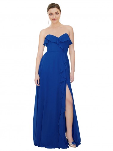 Soft Chiffon Long Sweetheart Royal Blue A-Line Bridesmaid Dress Plymouth