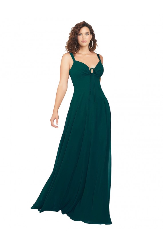 Soft Chiffon Low Back Long V-Neck Hunter A-Line Bridesmaid Dress Plymouth