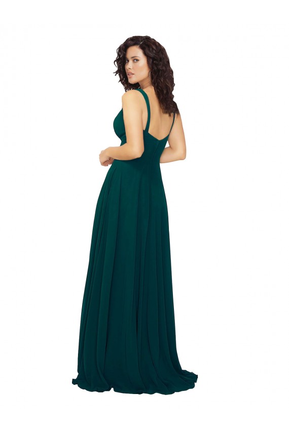 Soft Chiffon Low Back Long V-Neck Hunter A-Line Bridesmaid Dress Plymouth