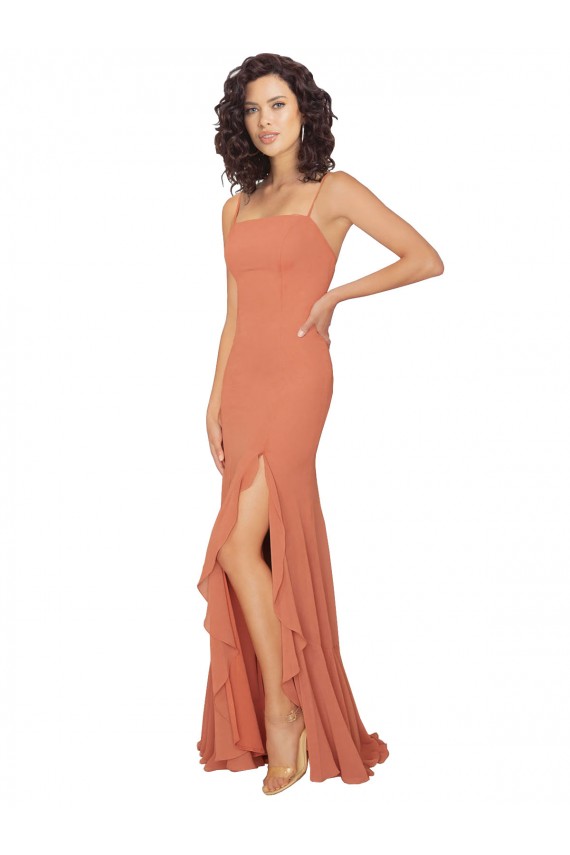 Soft Chiffon V-Back Long Square Neck A-Line Bridesmaid Dress Plymouth