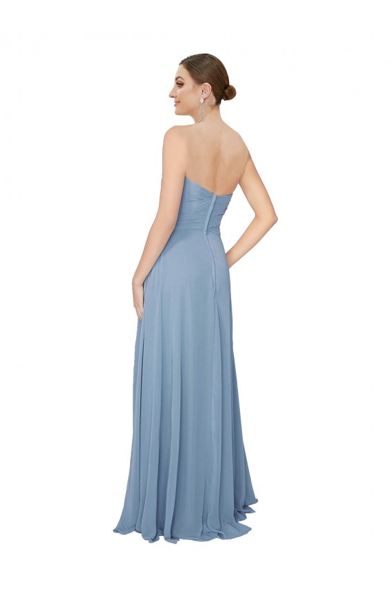 Chiffon Low Back Long Sweetheart Dusty Blue A-Line Bridesmaid Dress / Evening Dress Plymouth