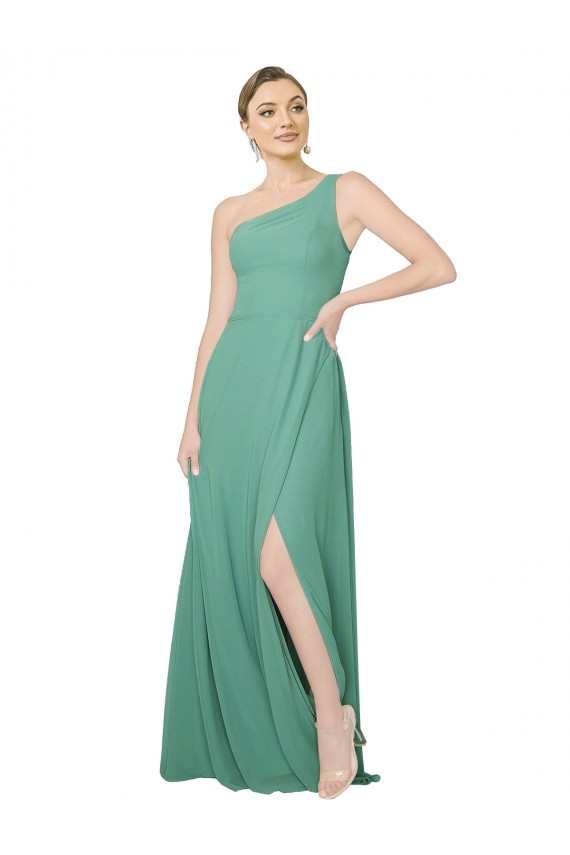 Soft Chiffon Long One Shoulder Icelandic Silver A-Line Bridesmaid Dress Plymouth