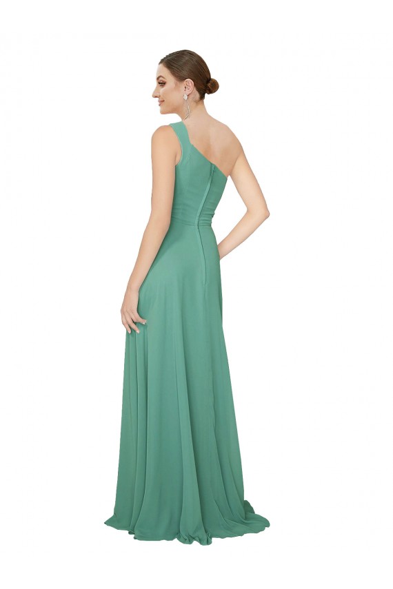 Soft Chiffon Long One Shoulder Icelandic Silver A-Line Bridesmaid Dress Plymouth