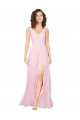 Soft Chiffon V-Back Long V-Neck Barely Pink A-Line Bridesmaid Dress Plymouth