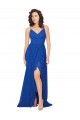 Soft Chiffon Criss Cross Back Long V-Neck Royal Blue A-Line Evening Dress / Bridesmaid Dress Plymouth