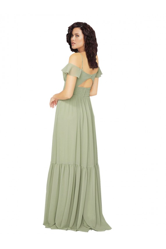 Soft Chiffon Keyhole Back Long V-Neck Saffron A-Line Bridesmaid Dress Plymouth