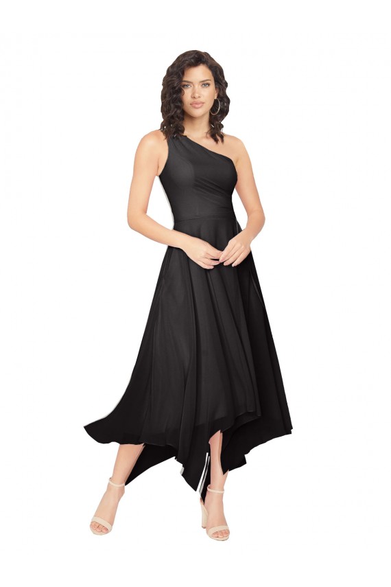 Soft Chiffon Midi Length One Shoulder A-Line High Low Bridesmaid Dress Plymouth
