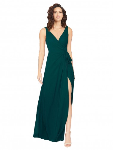 Chiffon V-Back Long V-Neck Hunter A-Line Evening Gowns / Bridesmaid Dresses Plymouth