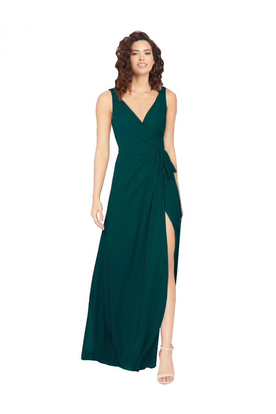 Chiffon V-Back Long V-Neck Hunter A-Line Evening Gowns / Bridesmaid Dresses Plymouth