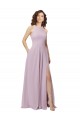 Soft Chiffon Keyhole Back Long Halter Neck Pink Glow A-Line Bridesmaid Dress Plymouth