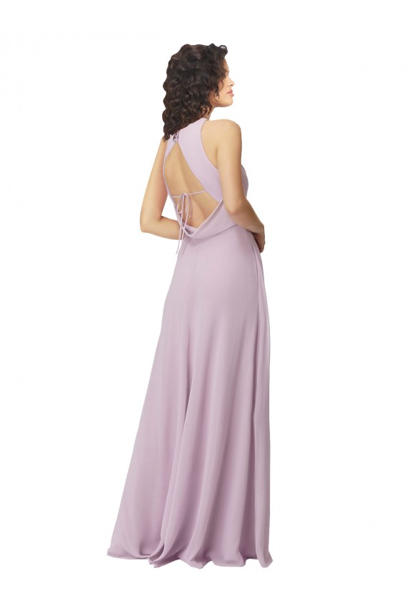 Soft Chiffon Keyhole Back Long Halter Neck Pink Glow A-Line Bridesmaid Dress Plymouth