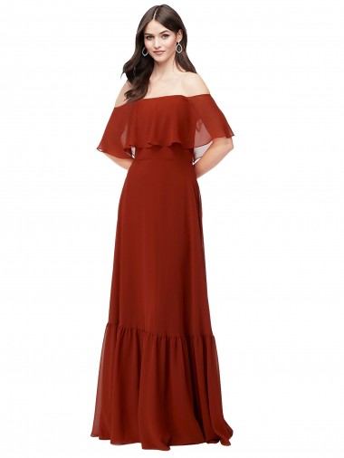 Soft Chiffon Long Off the Shoulder Red A-Line Bridesmaid Dress Plymouth