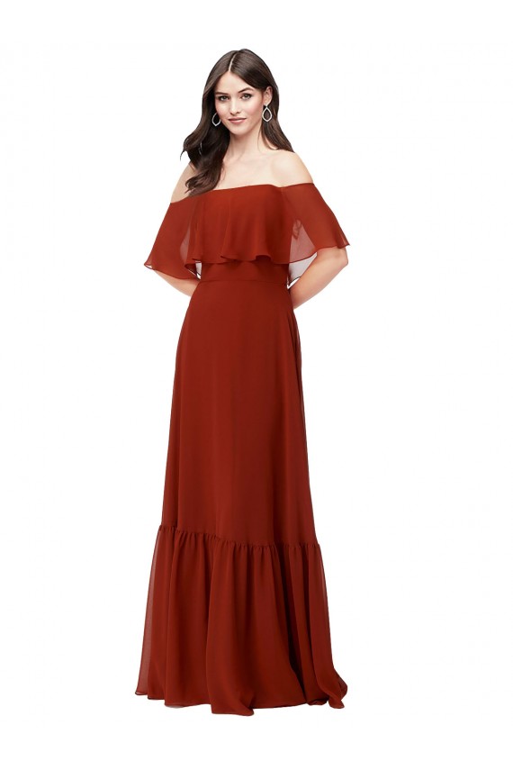 Soft Chiffon Long Off the Shoulder Red A-Line Bridesmaid Dress Plymouth