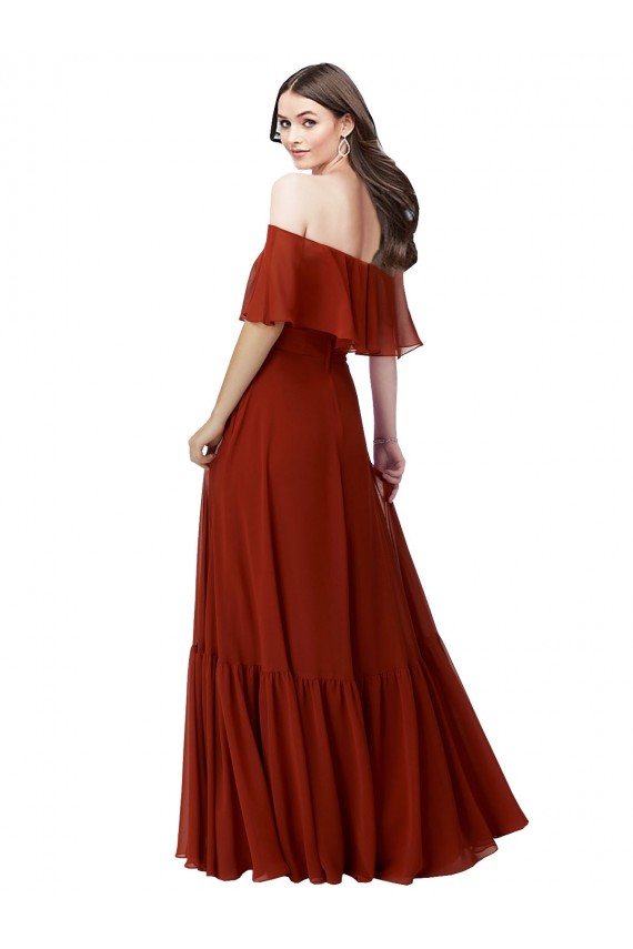 Soft Chiffon Long Off the Shoulder Red A-Line Bridesmaid Dress Plymouth