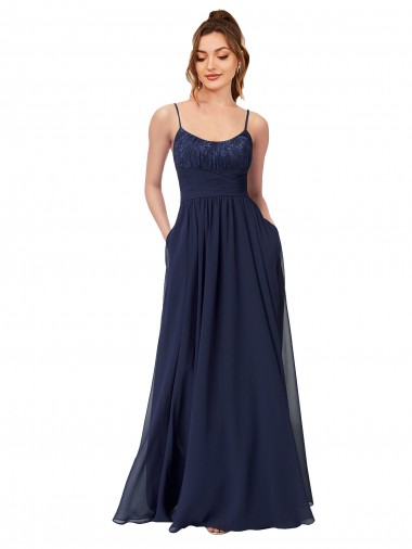 Soft Chiffon & Lace Low Back Long Scoop Neck A-Line Bridesmaid Dress Plymouth