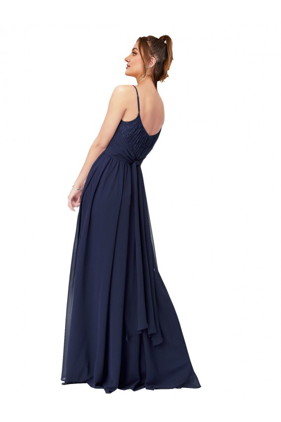 Soft Chiffon & Lace Low Back Long Scoop Neck A-Line Bridesmaid Dress Plymouth