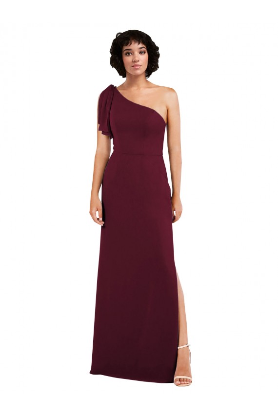 Soft Chiffon Long One Shoulder Burgundy A-Line Formal Evening Gown / Bridesmaid Dress Plymouth