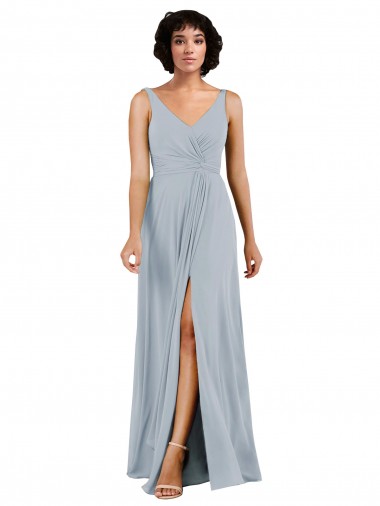 Soft Chiffon Low Back Long V-Neck Column Bridesmaid Dress Plymouth