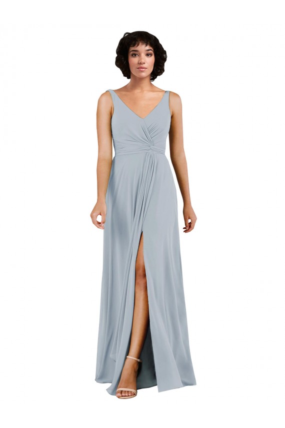 Soft Chiffon Low Back Long V-Neck Column Bridesmaid Dress Plymouth