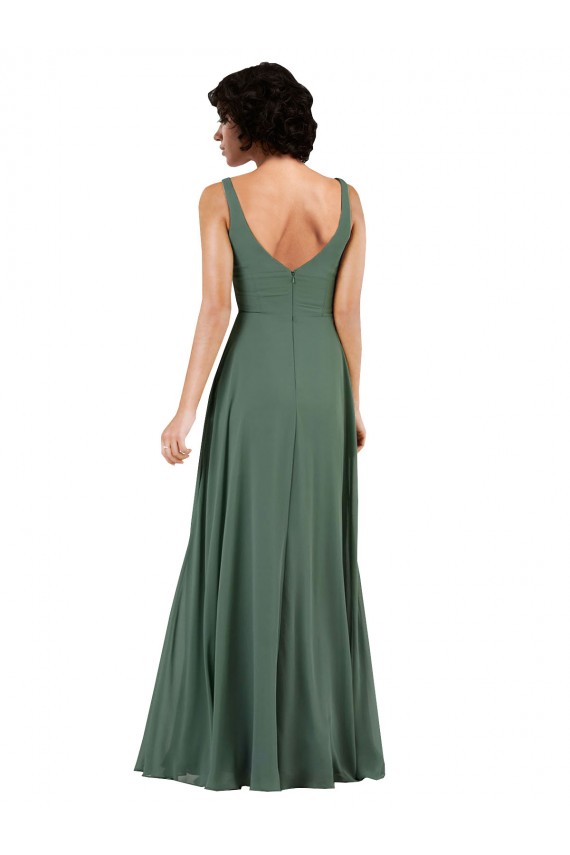 Soft Chiffon Low Back Long V-Neck Column Bridesmaid Dress Plymouth