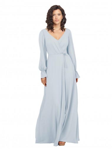 Soft Chiffon Long V-Neck Sea Glass A-Line Formal Dress / Bridesmaid Dress Plymouth