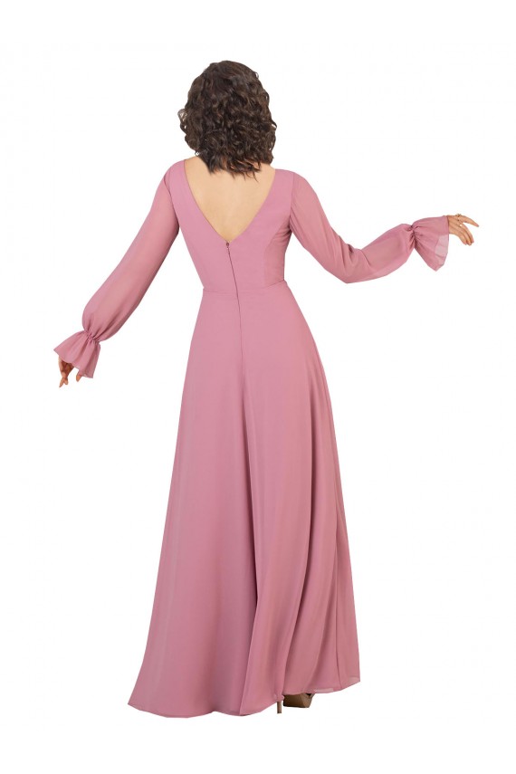 Soft Chiffon Long V-Neck Sea Glass A-Line Formal Dress / Bridesmaid Dress Plymouth