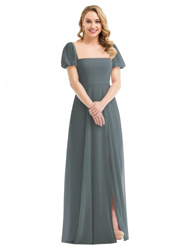 Soft Chiffon Long Square Neck A-Line Semi Formal Evening Dress / Bridesmaid Dress Plymouth