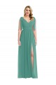 Soft Chiffon V-Back Long V-Neck Icelandic Silver A-Line Semi Formal Evening Dress / Bridesmaid Dress Plymouth