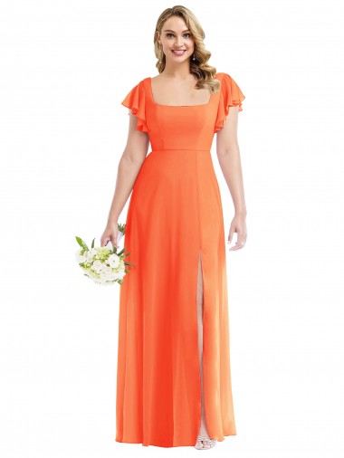 Soft Chiffon Open Back Long Square Neck A-Line Semi Formal Evening Dress / Bridesmaid Dress Plymouth
