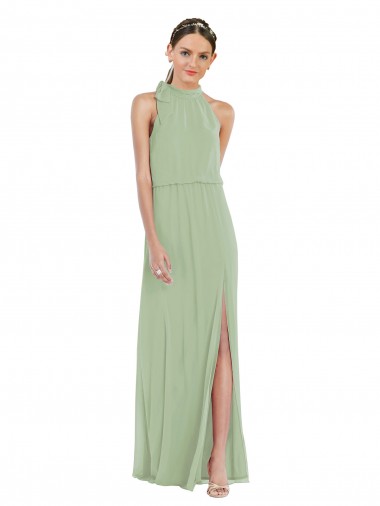 Soft Chiffon Long High Neck A-Line Semi Formal Evening Dress / Bridesmaid Dress Plymouth