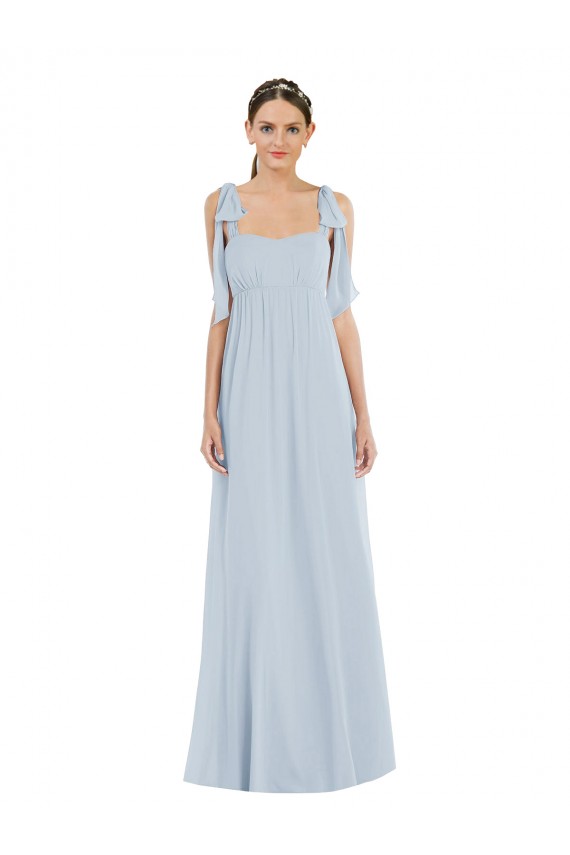 Soft Chiffon Low Back Long Spaghetti Straps Sea Glass A-Line Semi Formal Evening Dress / Bridesmaid Dress Plymouth